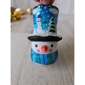 Reed barton snowman scene top hat ornament RARE glass glitter sparkle tree uniqu